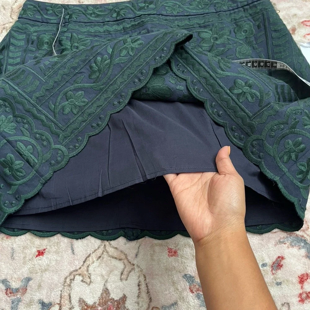 J Marie Juniors XL Laken Floral Embroidery Mini Pencil Skirt Party Green Blue - Picture 6 of 7